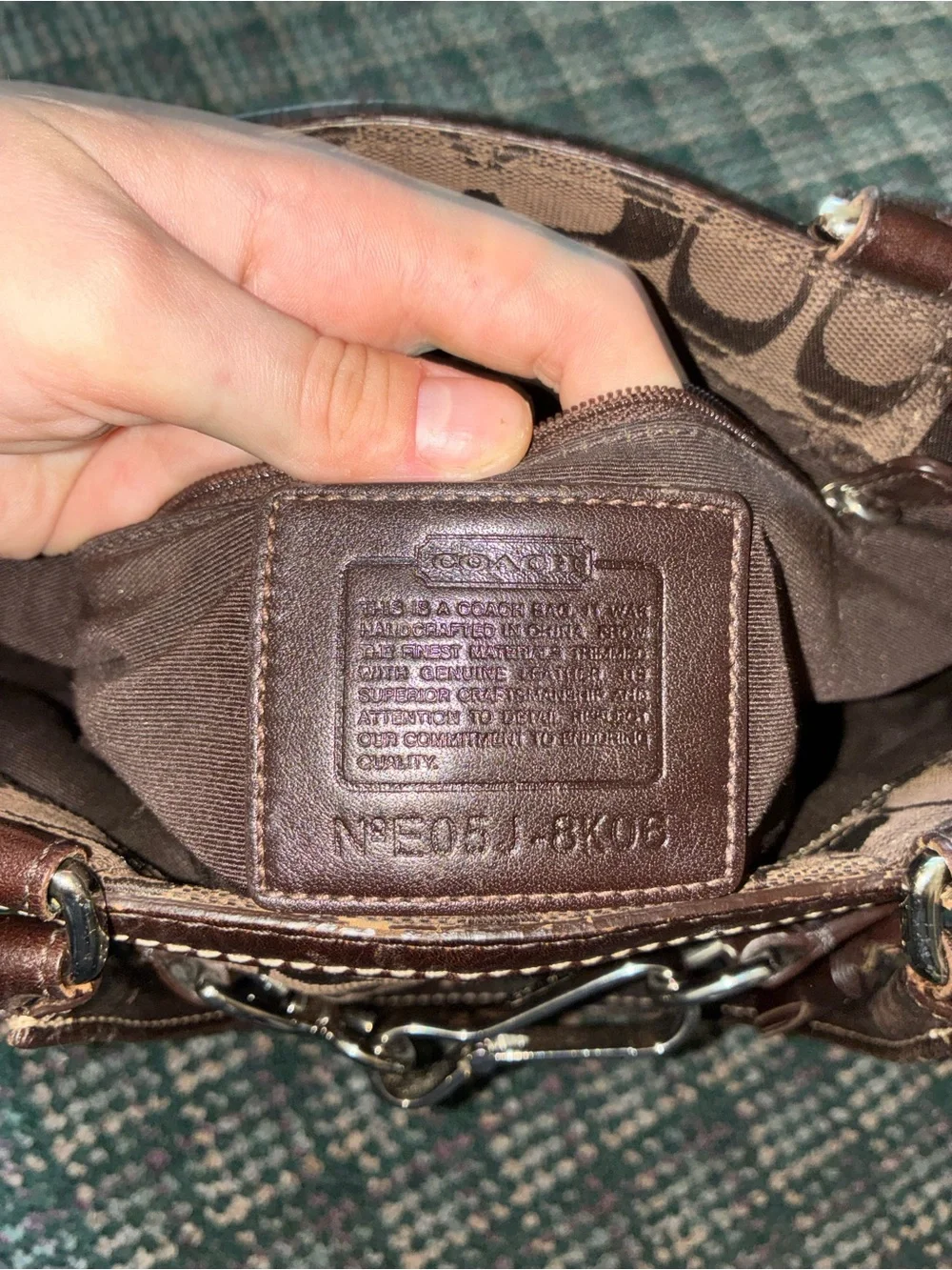 Coach Dark Brown Signature Canvas Satchel with Leather Trim